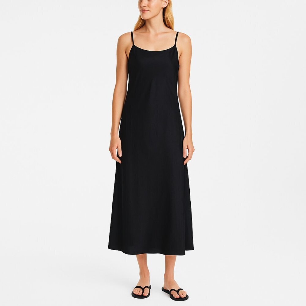Rusty Black Satin Slip Dress Fits XS-S Adjustable Straps Minimal Surf Beachwear